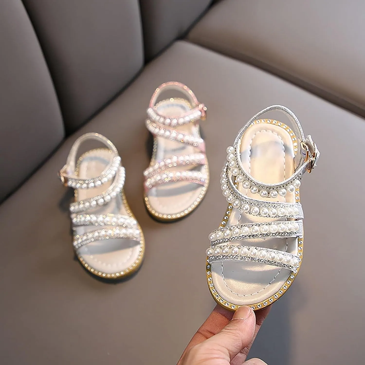 Toddler Flower Girl Sandals Girl Summer Dress Shoes Open Toe Toddler Little Kid Wedding Party Shoes Princess Flat