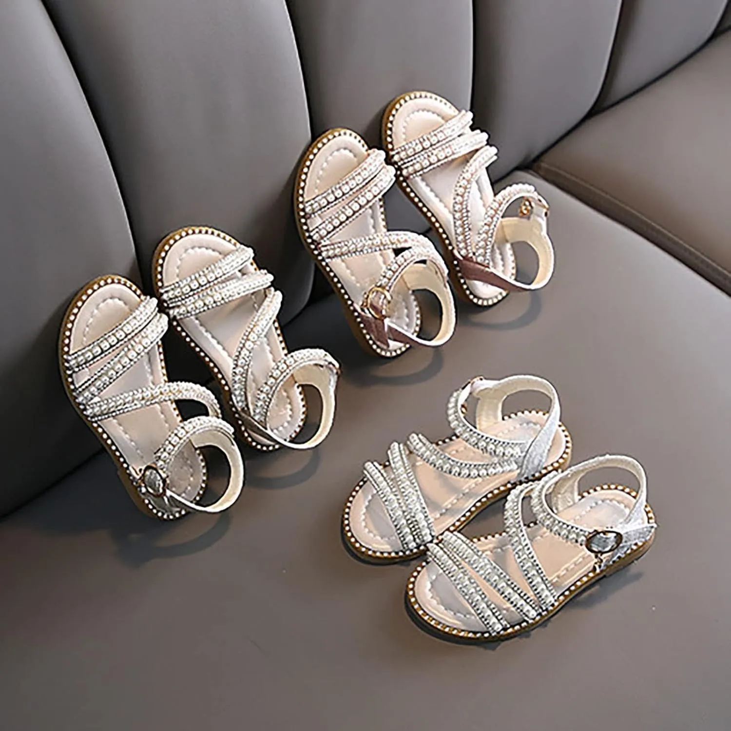 Toddler Flower Girl Sandals Girl Summer Dress Shoes Open Toe Toddler Little Kid Wedding Party Shoes Princess Flat