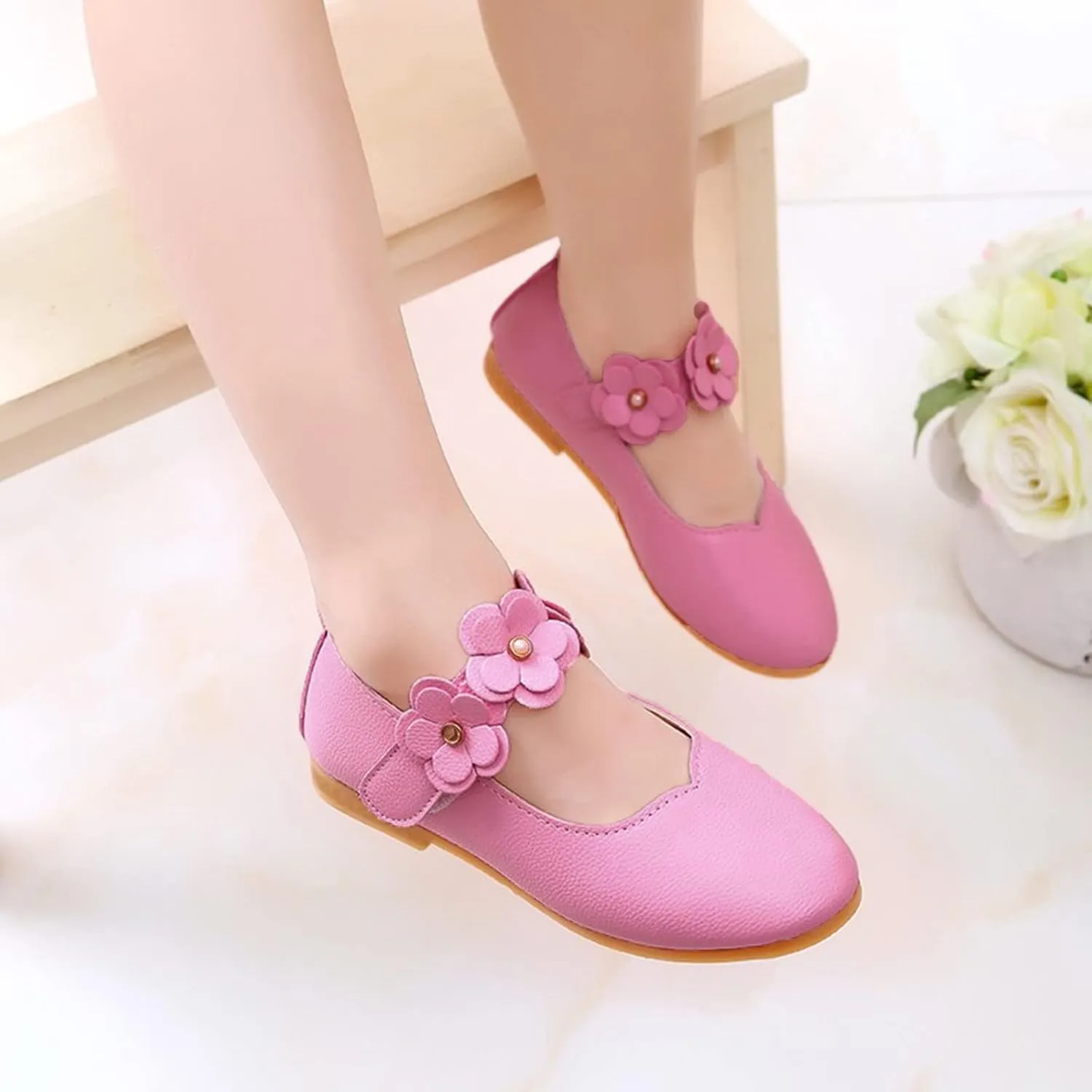 Toddler Girls Leather Dress Shoes Flower Girl Flat Bow Mary Jane Wedding Party Flower Shoes Girls Dance Shoes