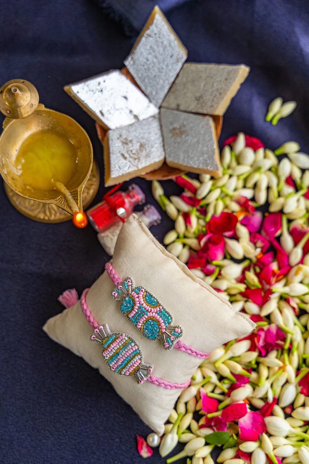 Toffee and Candy Embroidered Rakhi - Set of 2