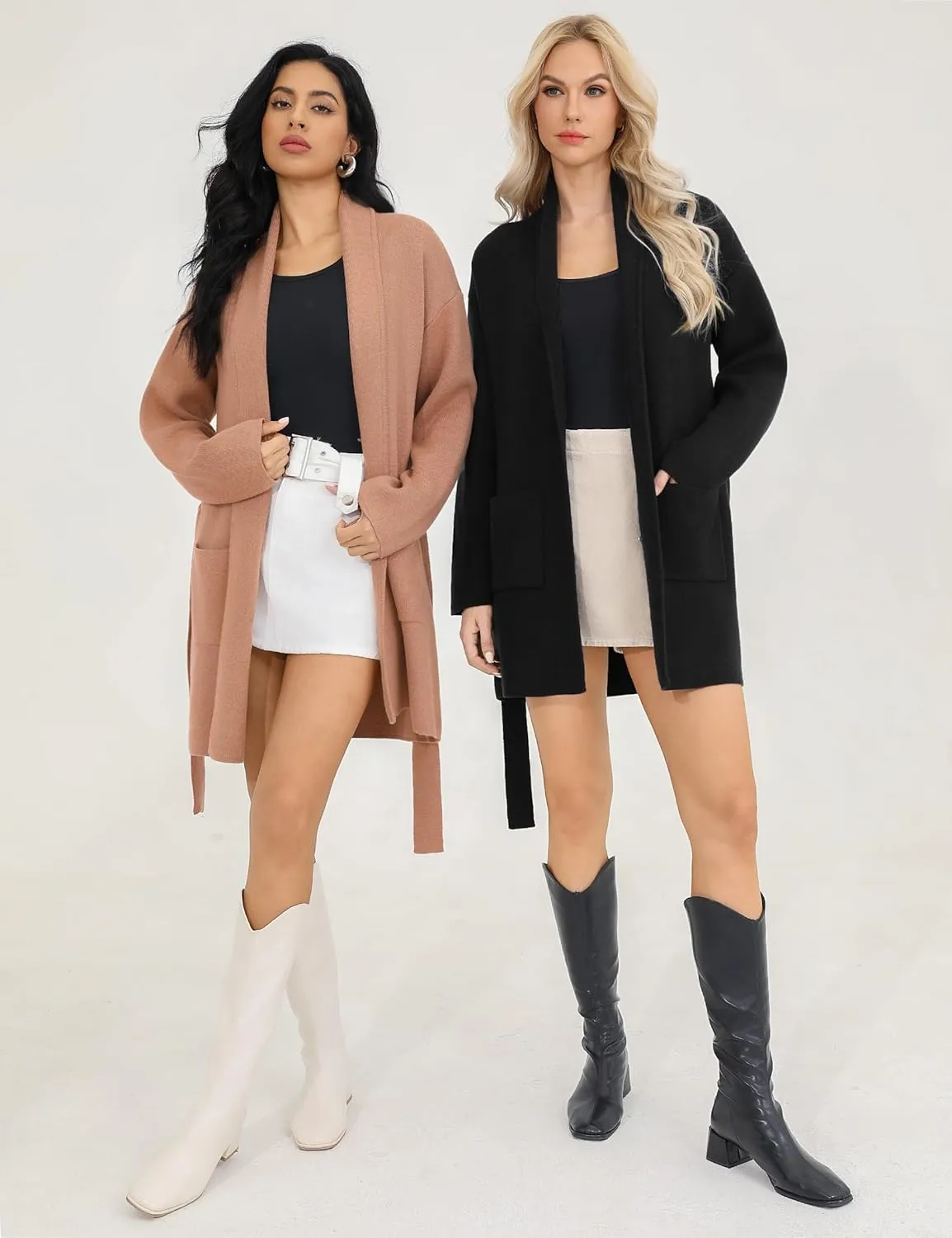 Totatuit Long Cardigan Sweaters for Women with Belt 2025 Fall Spring Open Front Knit Sweaters for Women with Pockets