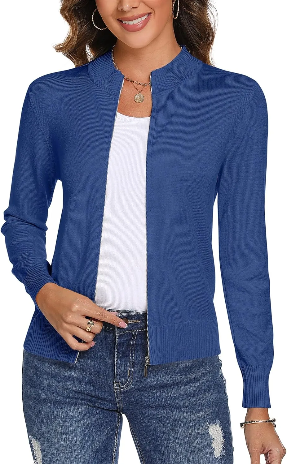 Totatuit Womens Long Sleeve Knitted Zip Up Sweater Cardigans Sweaters Lightweight Zipper Sweatshirts Jacket