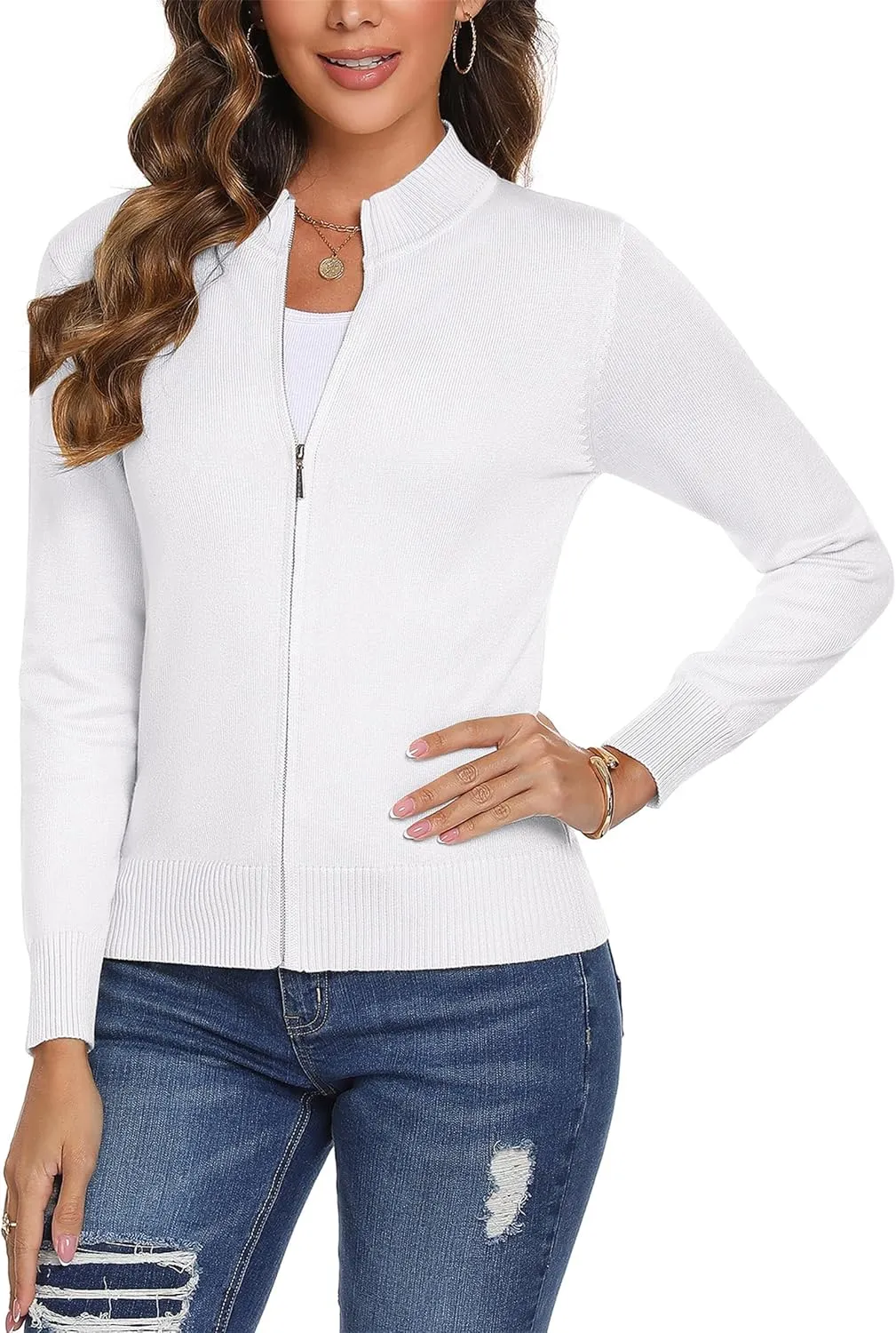 Totatuit Womens Long Sleeve Knitted Zip Up Sweater Cardigans Sweaters Lightweight Zipper Sweatshirts Jacket