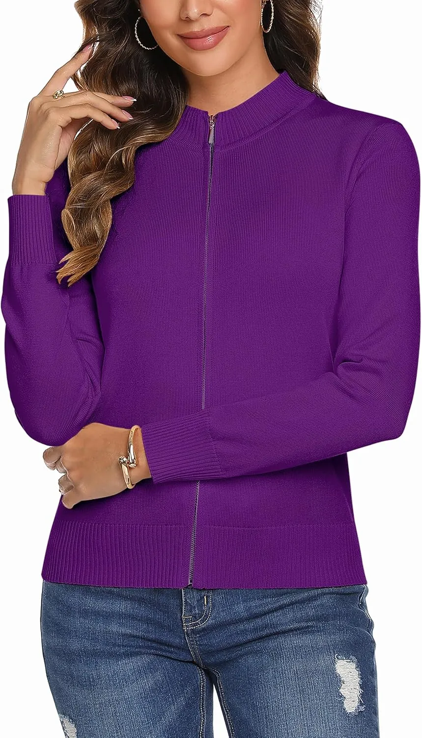 Totatuit Womens Long Sleeve Knitted Zip Up Sweater Cardigans Sweaters Lightweight Zipper Sweatshirts Jacket