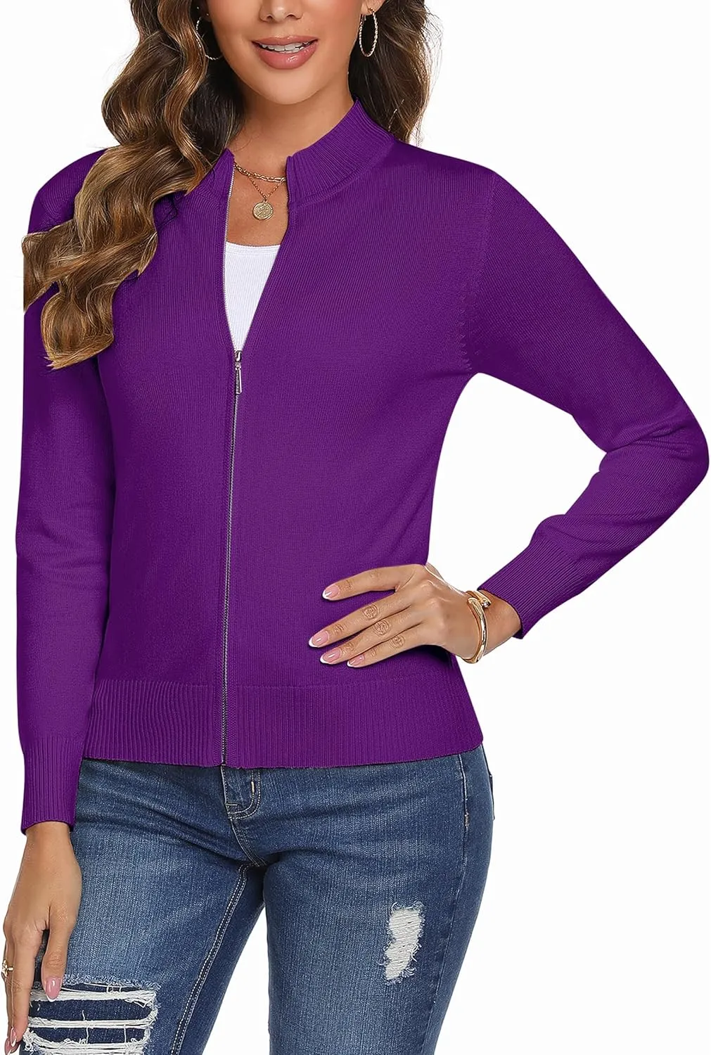 Totatuit Womens Long Sleeve Knitted Zip Up Sweater Cardigans Sweaters Lightweight Zipper Sweatshirts Jacket