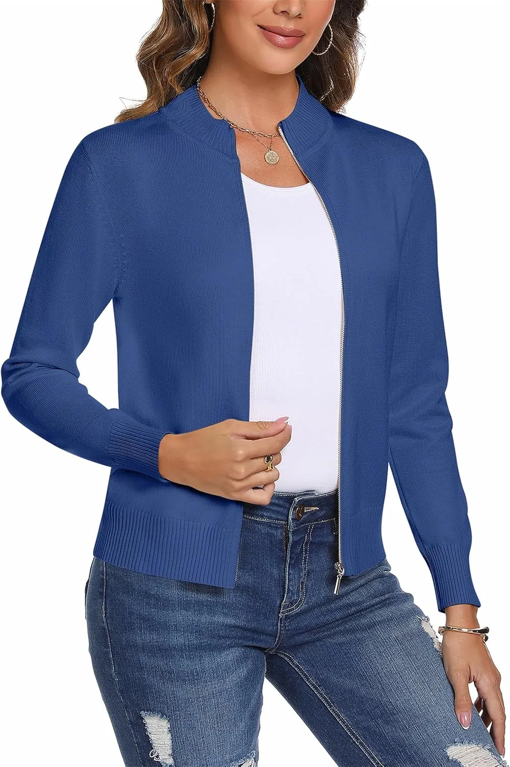 Totatuit Womens Long Sleeve Knitted Zip Up Sweater Cardigans Sweaters Lightweight Zipper Sweatshirts Jacket