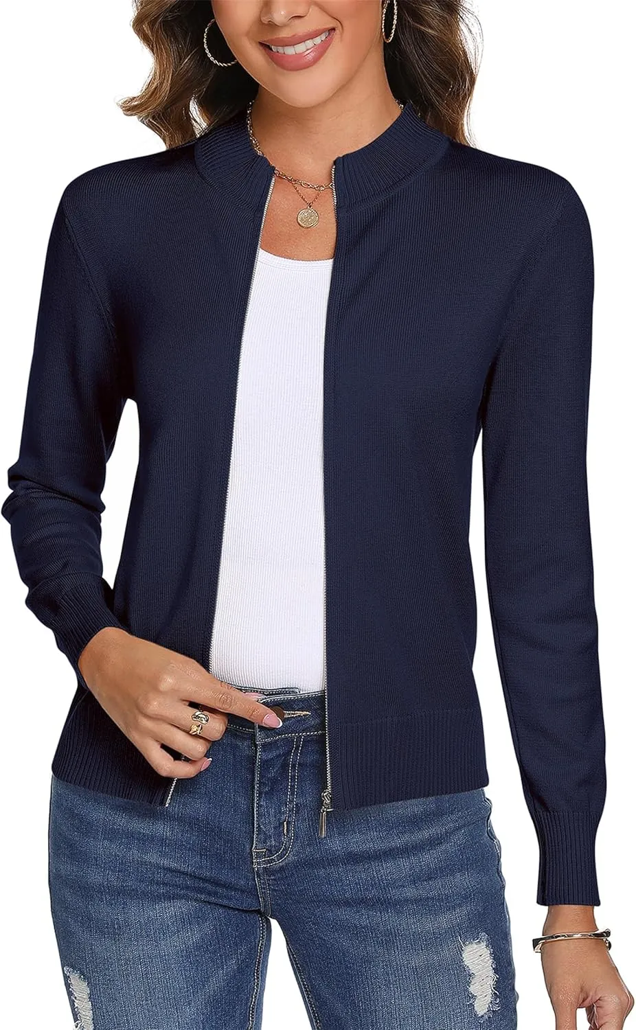 Totatuit Womens Long Sleeve Knitted Zip Up Sweater Cardigans Sweaters Lightweight Zipper Sweatshirts Jacket