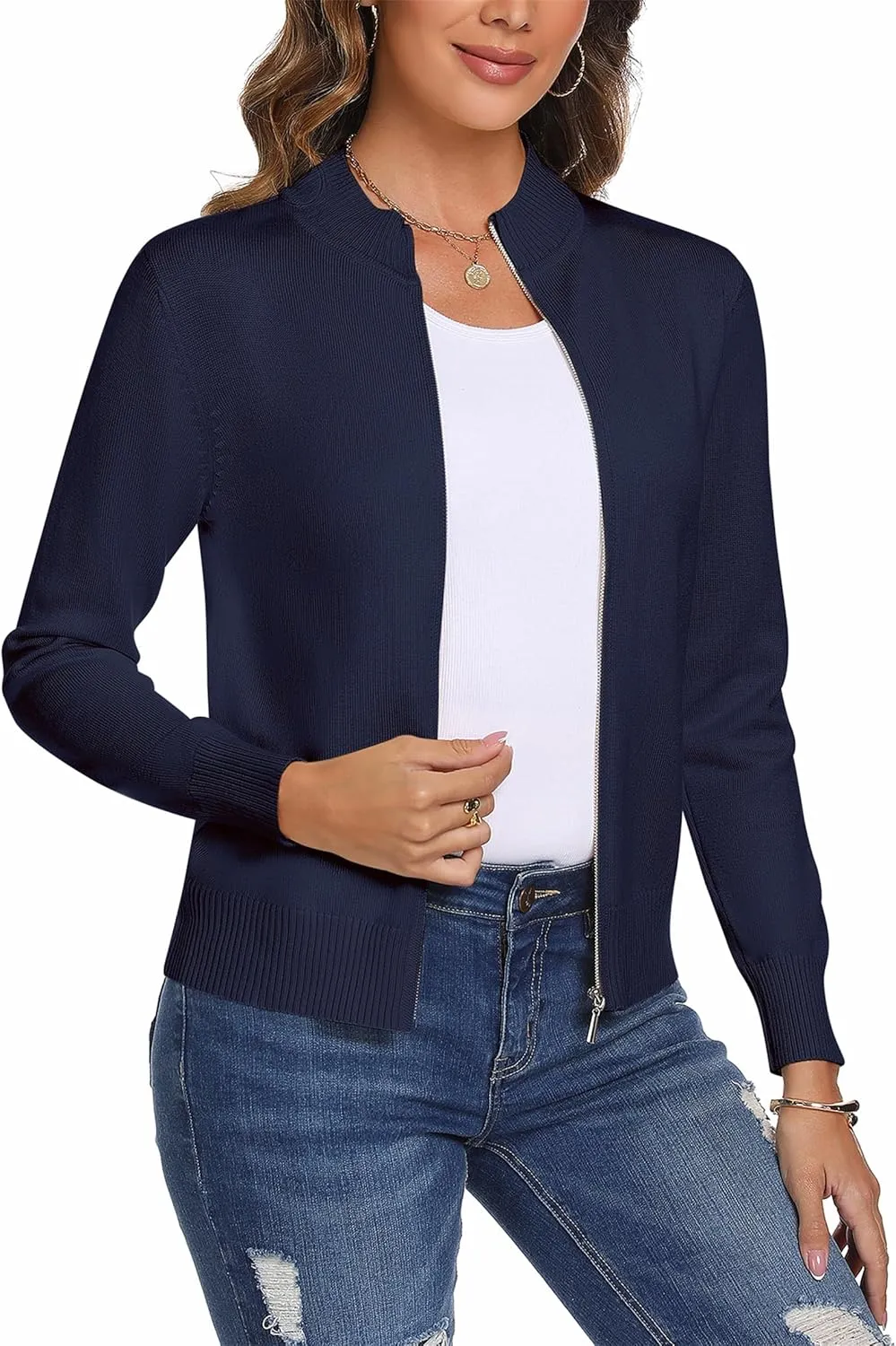 Totatuit Womens Long Sleeve Knitted Zip Up Sweater Cardigans Sweaters Lightweight Zipper Sweatshirts Jacket