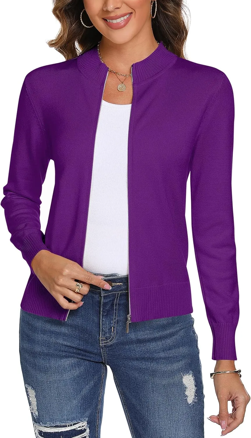 Totatuit Womens Long Sleeve Knitted Zip Up Sweater Cardigans Sweaters Lightweight Zipper Sweatshirts Jacket
