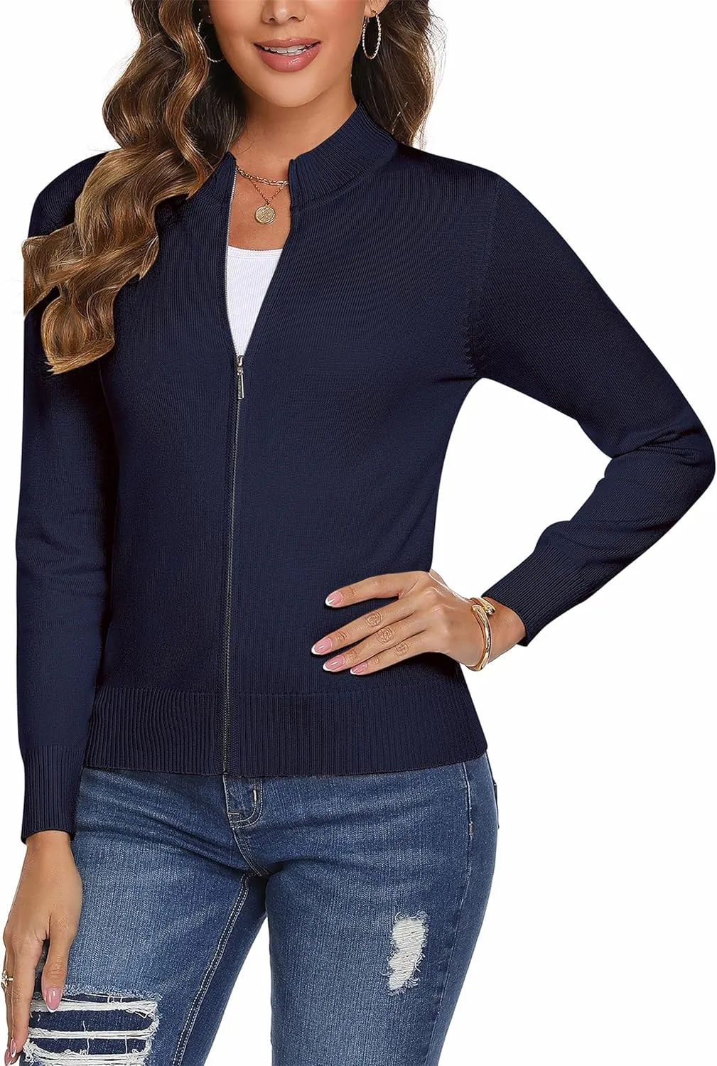 Totatuit Womens Long Sleeve Knitted Zip Up Sweater Cardigans Sweaters Lightweight Zipper Sweatshirts Jacket