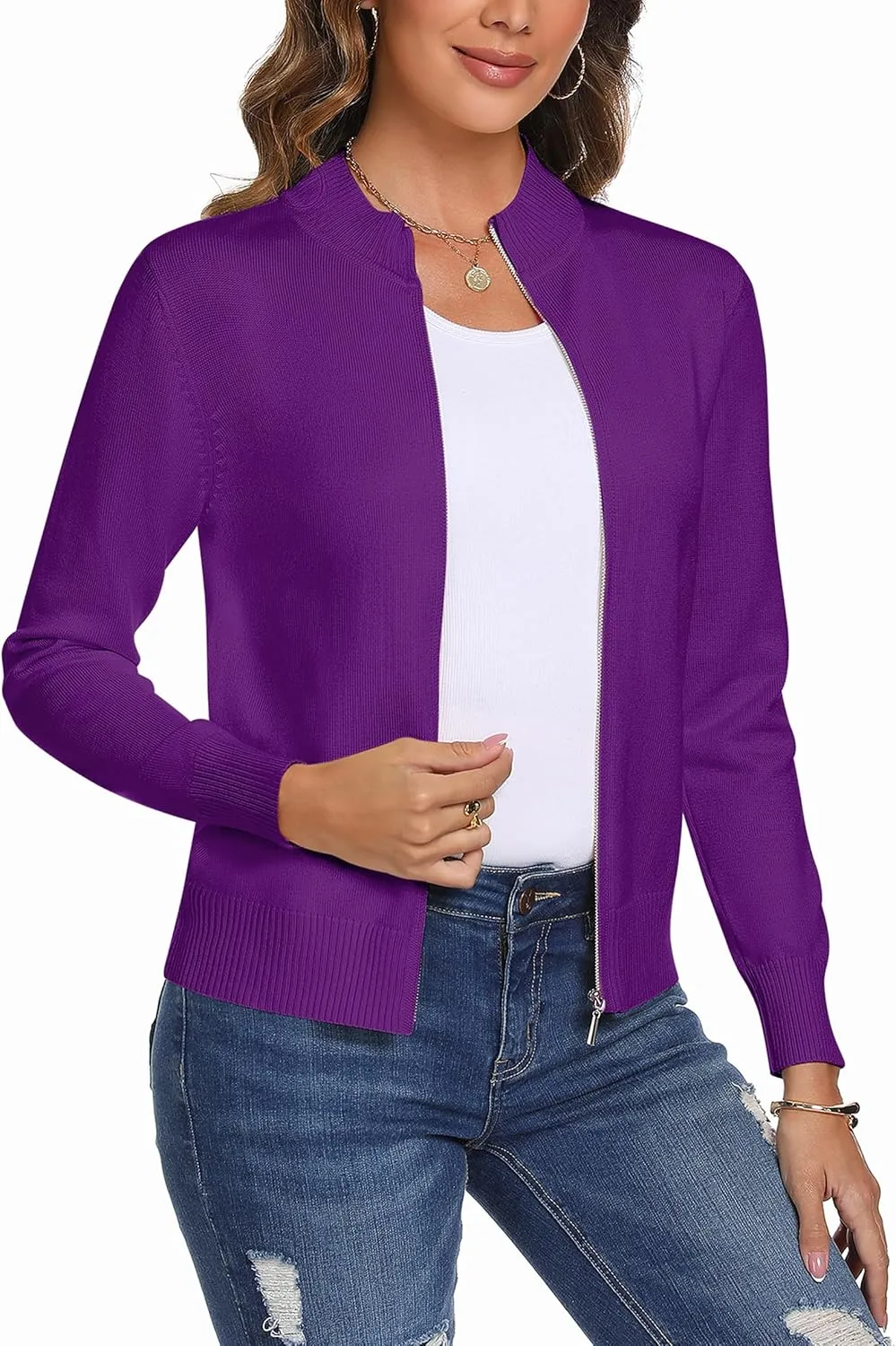 Totatuit Womens Long Sleeve Knitted Zip Up Sweater Cardigans Sweaters Lightweight Zipper Sweatshirts Jacket