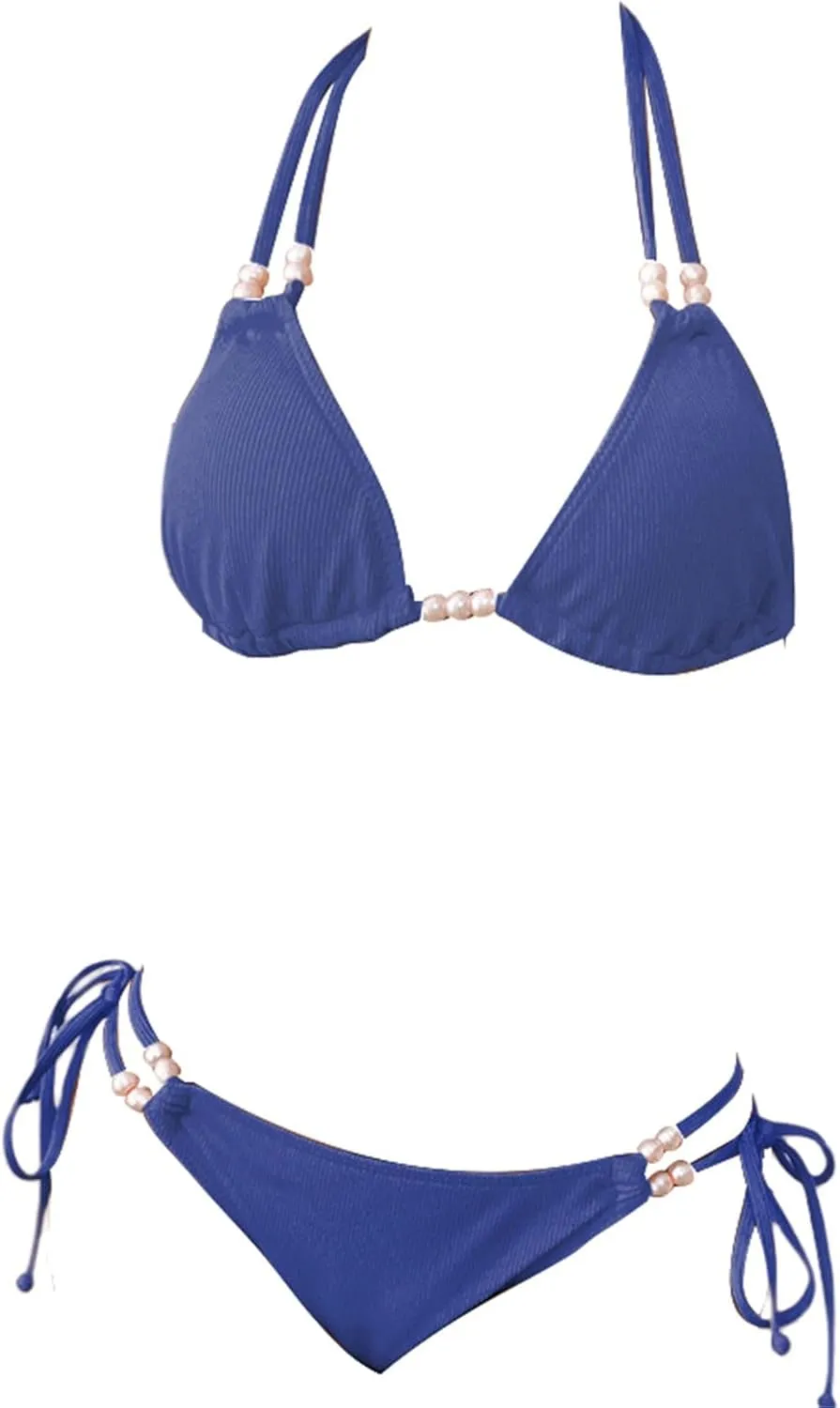 Triangle Bikini Women's Set Sexy String Bikini Halterneck Two Piece Swimsuit Push Up Swimsuits Thong Swimwear Adjustable