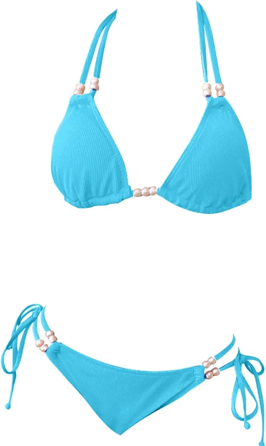 Triangle Bikini Women's Set Sexy String Bikini Halterneck Two Piece Swimsuit Push Up Swimsuits Thong Swimwear Adjustable