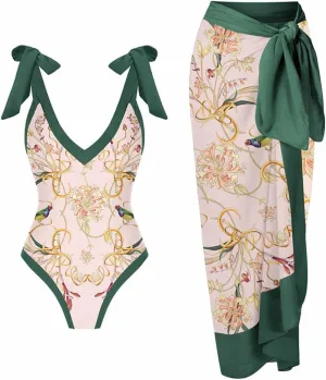 Two Piece Bathing Suits for Women Tummy Control Swimsuit Beach Coverup Maxi Wrap Skirts High Waisted Bikini Tankini Set