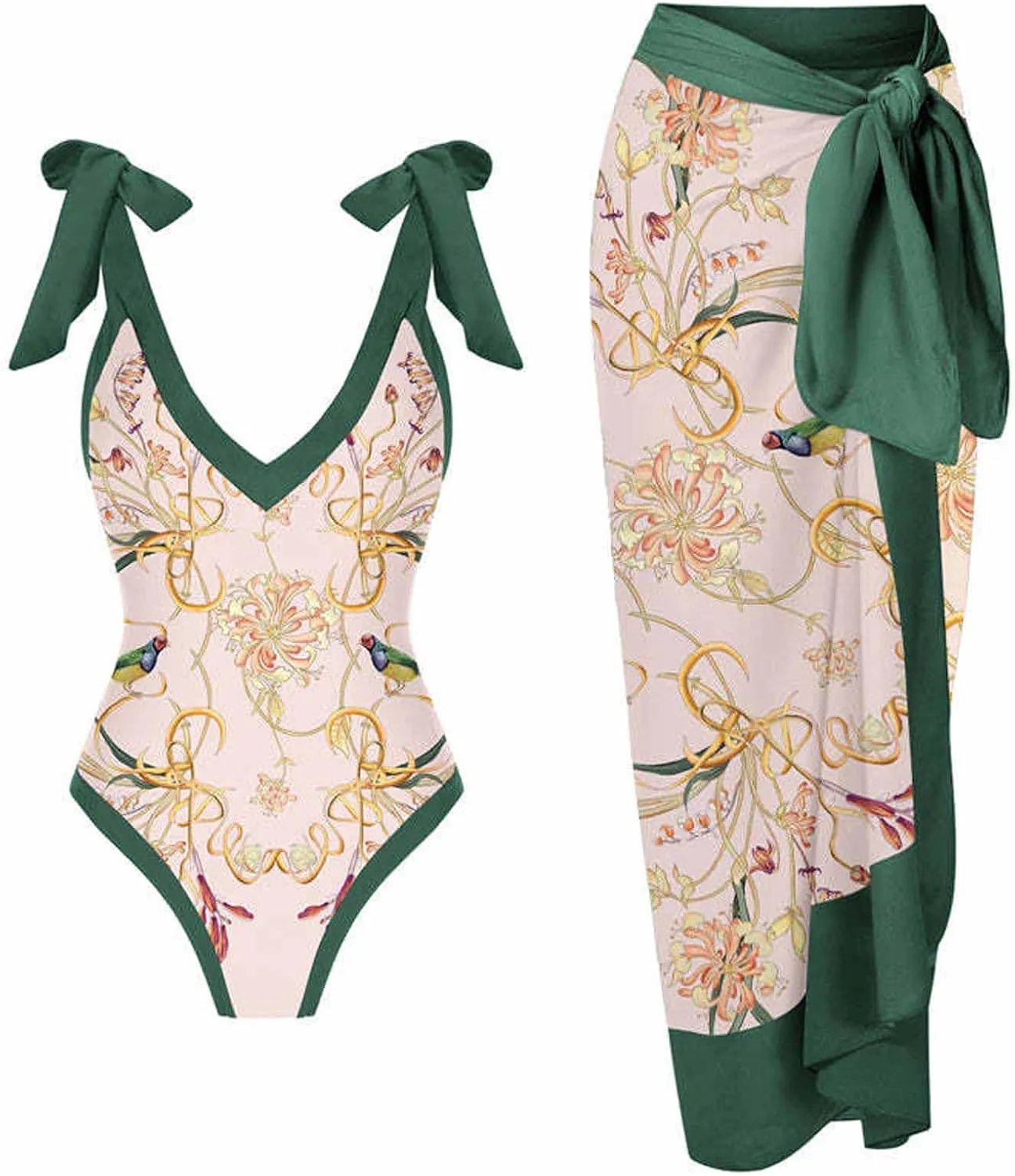 Two Piece Bathing Suits for Women Tummy Control Swimsuit Beach Coverup Maxi Wrap Skirts High Waisted Bikini Tankini Set