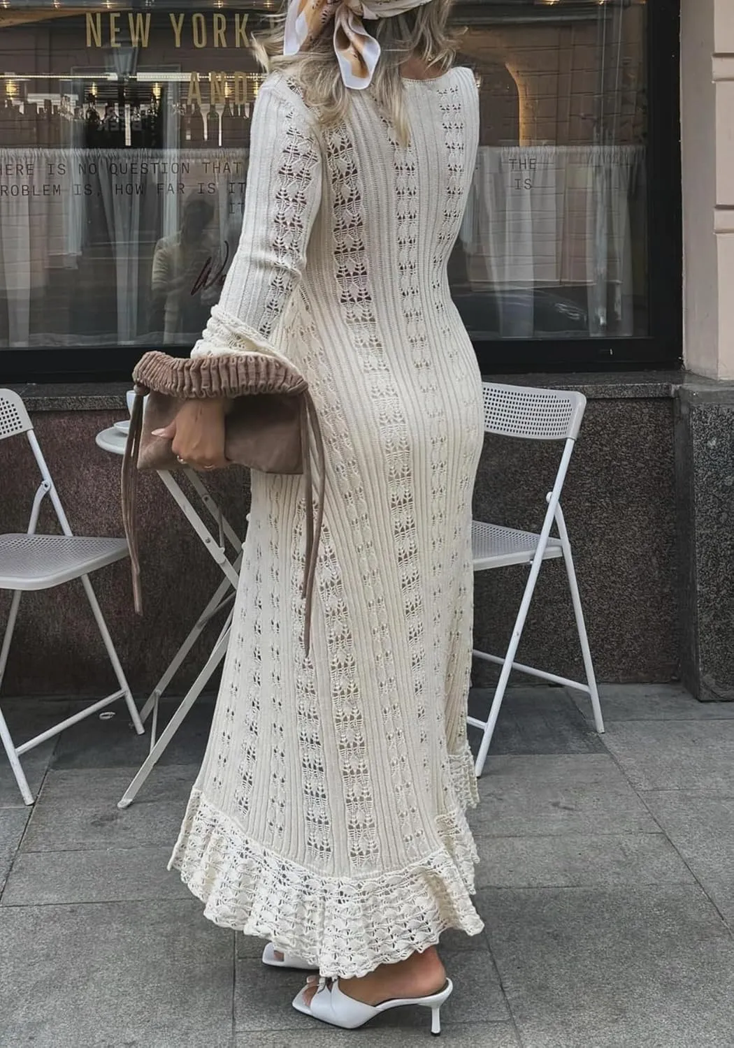 Unybwonn Long Cardigans for Women Crochet Hollow Out Knit Sweater Cover up Maxi Dress Long Sleeve Button Down Cardigan