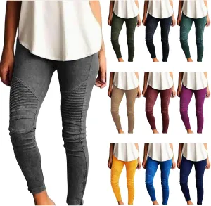 uSecee Moto Leggings for Women High Waist Yoga Leggings Workout Pull On Ankle Stretch Pants Athletic Running Pants Trousers