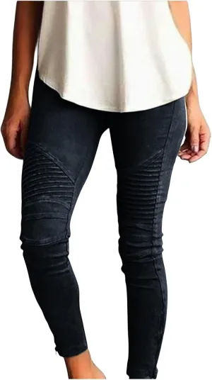 uSecee Moto Leggings for Women High Waist Yoga Leggings Workout Pull On Ankle Stretch Pants Athletic Running Pants Trousers