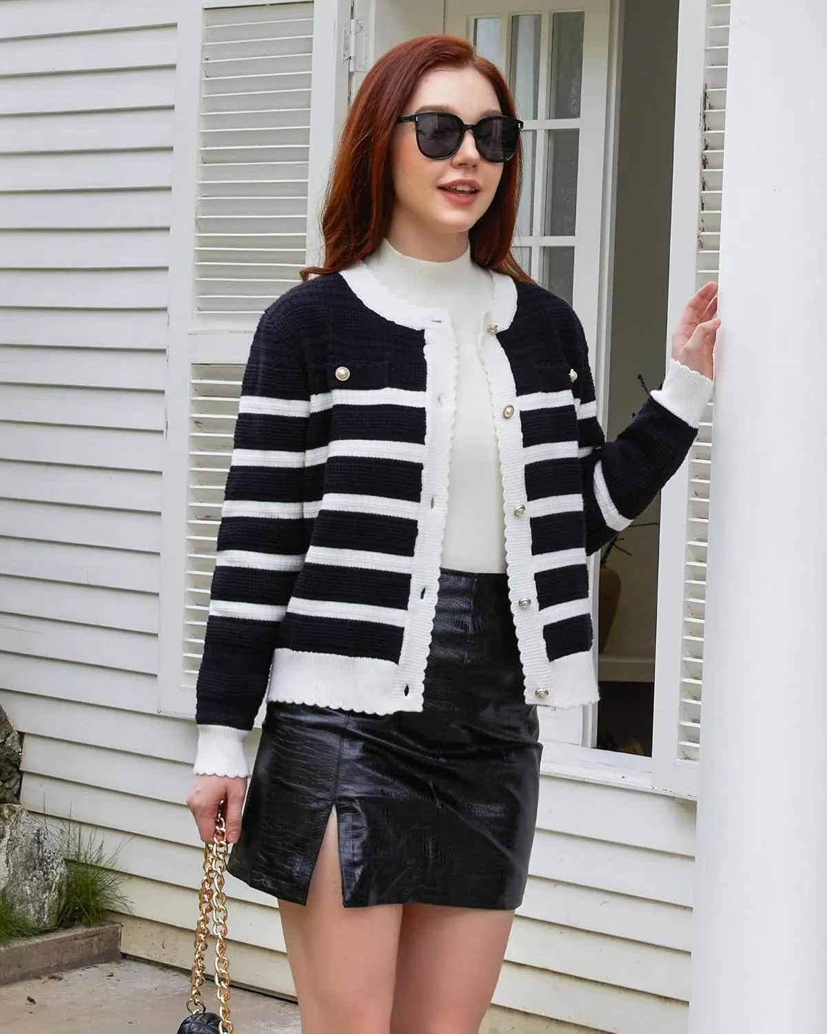 V FOR CITY Cardigan Blazers for Women Knit Tweed Jacket Winter Chunky Cardigans Button Down Sweater Coat with Pockets