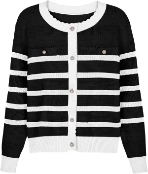 V FOR CITY Cardigan Blazers for Women Knit Tweed Jacket Winter Chunky Cardigans Button Down Sweater Coat with Pockets