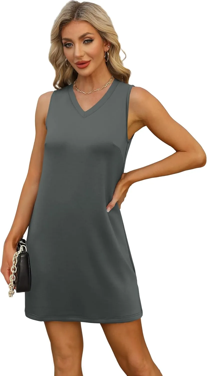 V-Neck Summer Casual Beach Dress for Women 2025 Vacation Women's Sleeveless Sundress with Split