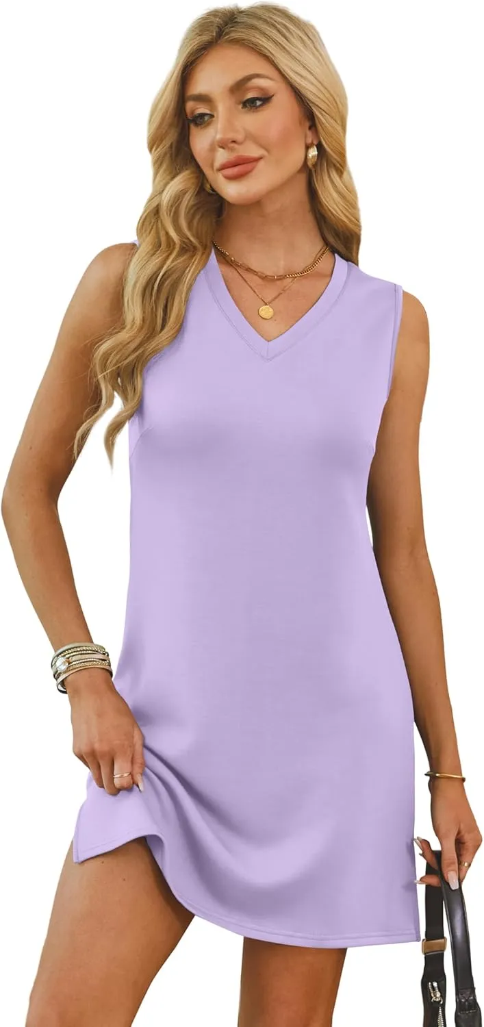 V-Neck Summer Casual Beach Dress for Women 2025 Vacation Women's Sleeveless Sundress with Split