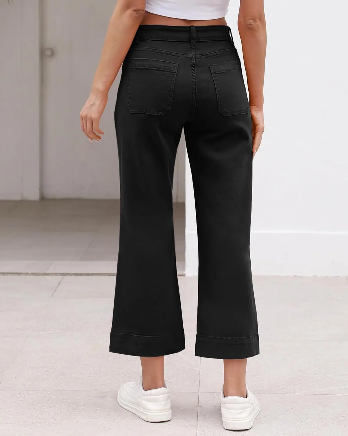 Vetinee Wide Leg Jeans for Women High Waisted Trendy Front Patch Pocket Flare Cropped Jeans Stretchy Denim Jean Pants