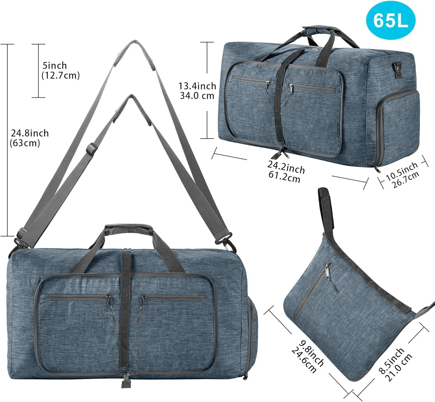 Vomgomfom Travel Duffle Bag for Men, 65L 85L 115L Foldable Travel Duffel Bag with Shoes Compartment Overnight Bag for Men Women