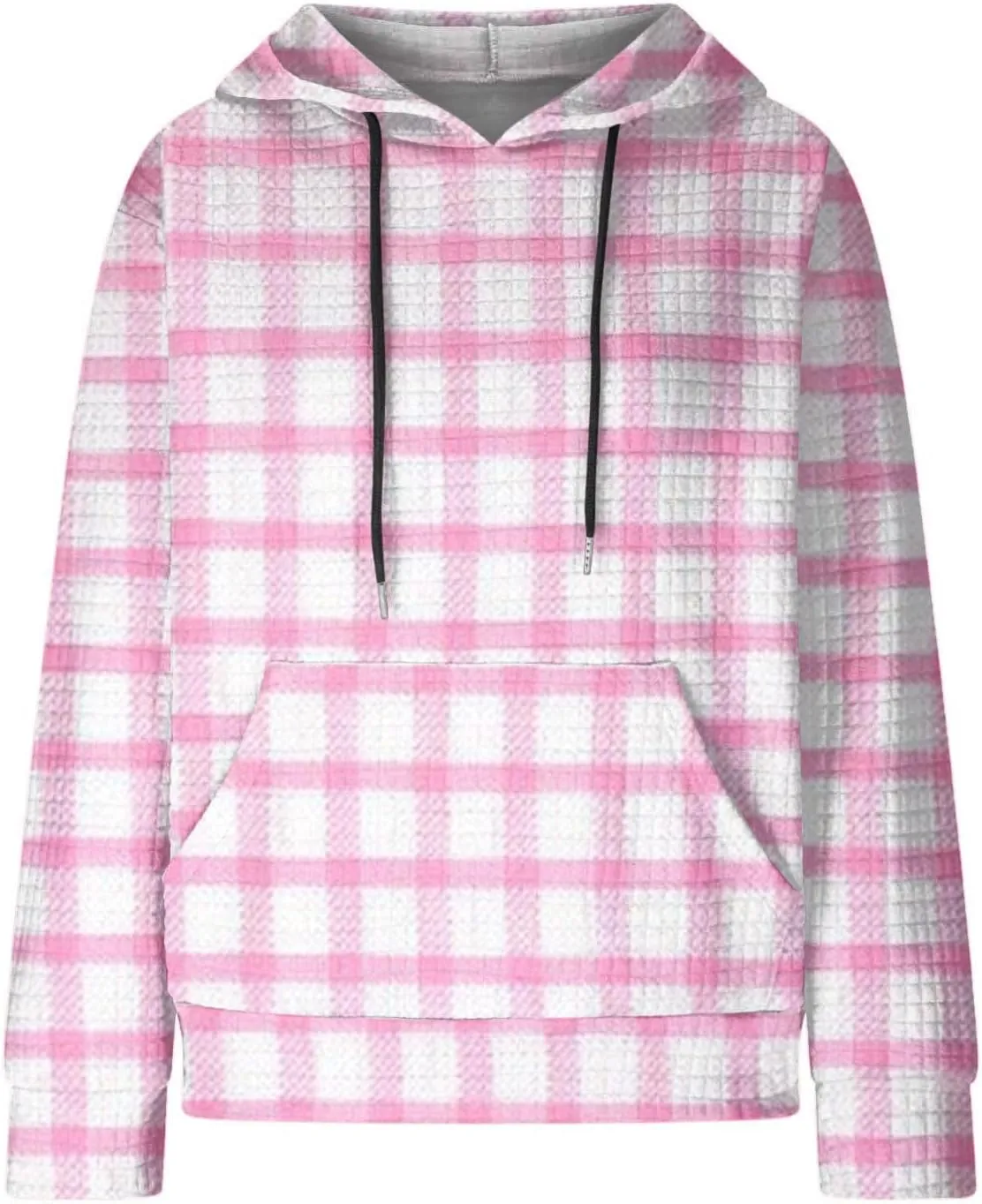 Waffle Hoodie Sweatshirts for Women Long Sleeve Shirts Fall Casual Tops Blouse Plaid Pullover with Pocket 2024, Small