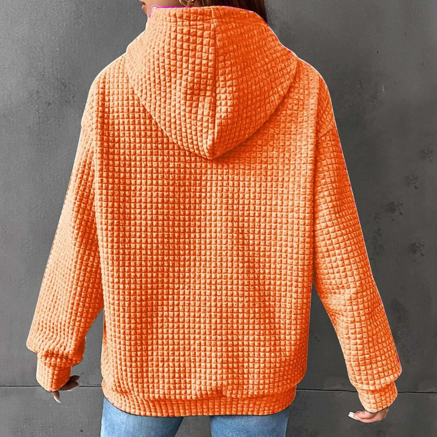 Waffle Knit Hoodie Women Oversized Drawstring Hooded Sweatshirts Y2K Waffle Pullover Loose Fit Casual Cute Clothes