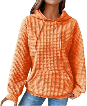 Waffle Knit Hoodie Women Oversized Drawstring Hooded Sweatshirts Y2K Waffle Pullover Loose Fit Casual Cute Clothes