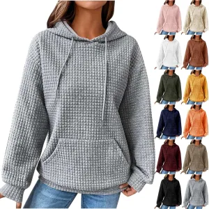 Waffle Knit Hoodie Women Oversized Drawstring Hooded Sweatshirts Y2K Waffle Pullover Loose Fit Casual Cute Clothes