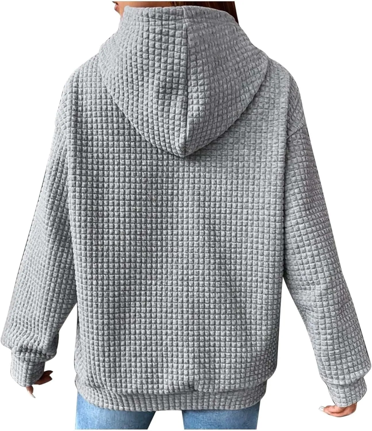Waffle Knit Hoodie Women Oversized Drawstring Hooded Sweatshirts Y2K Waffle Pullover Loose Fit Casual Cute Clothes