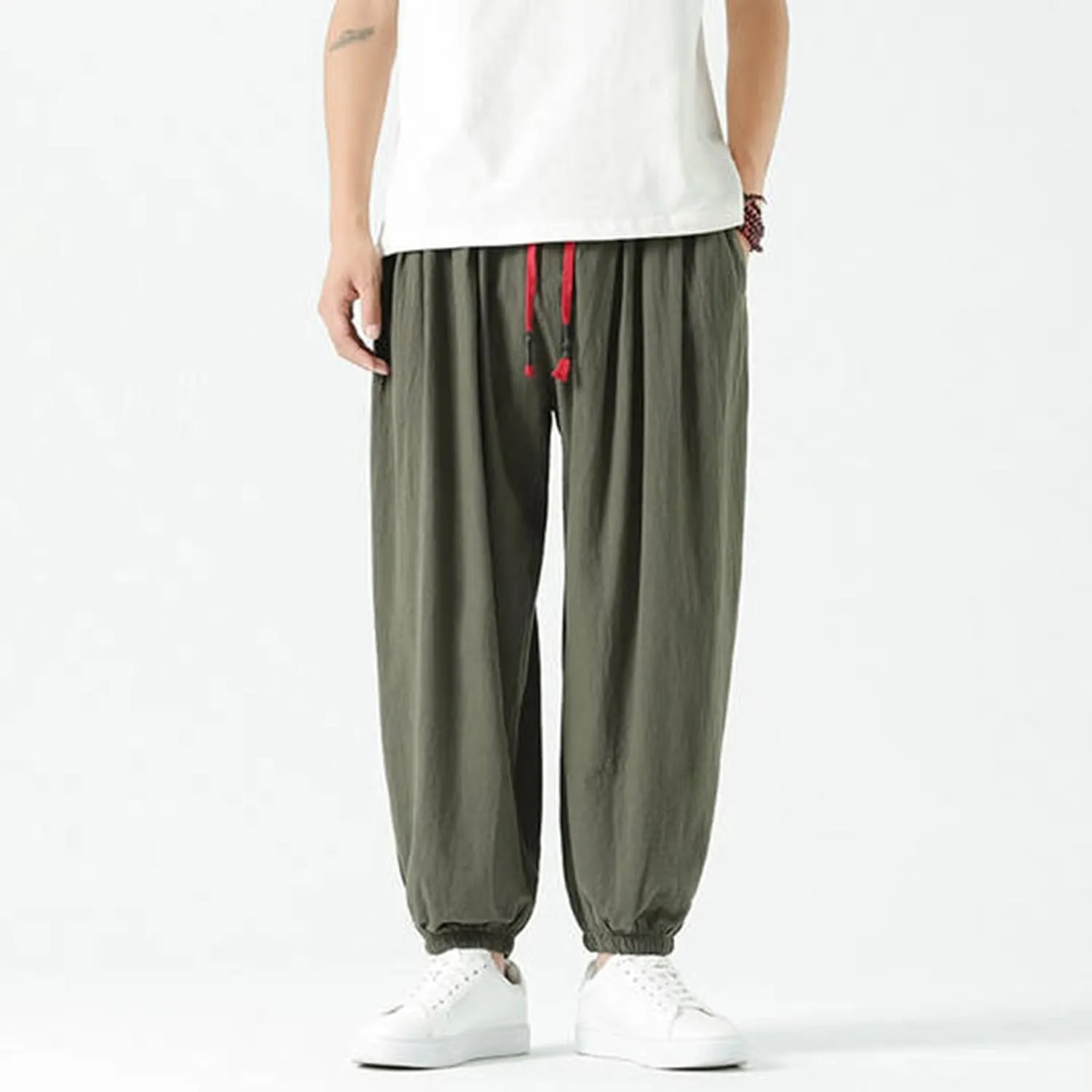 Warm Pants Soild Loose Linen Mens Yoga Pants Beam Pants Wide Leg Pants Harem Pencil Pants Glitter Foam