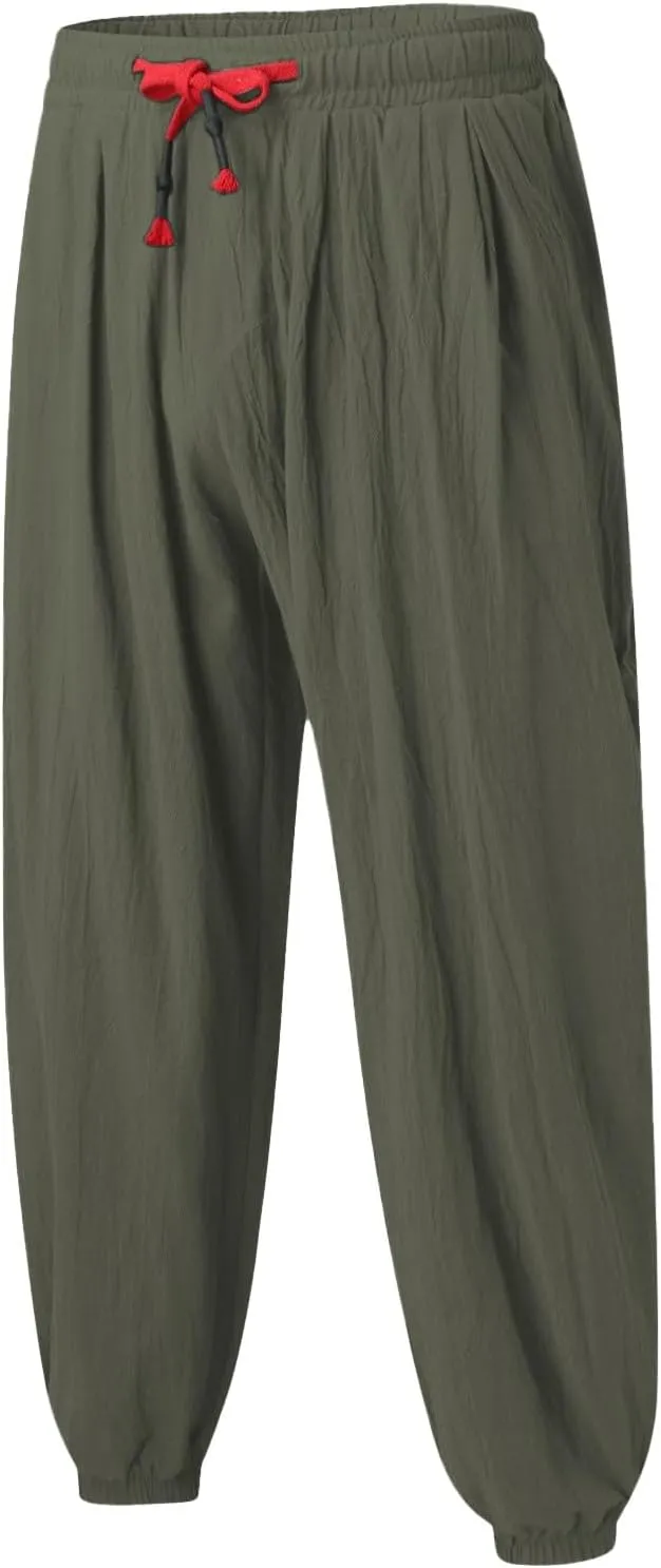 Warm Pants Soild Loose Linen Mens Yoga Pants Beam Pants Wide Leg Pants Harem Pencil Pants Glitter Foam