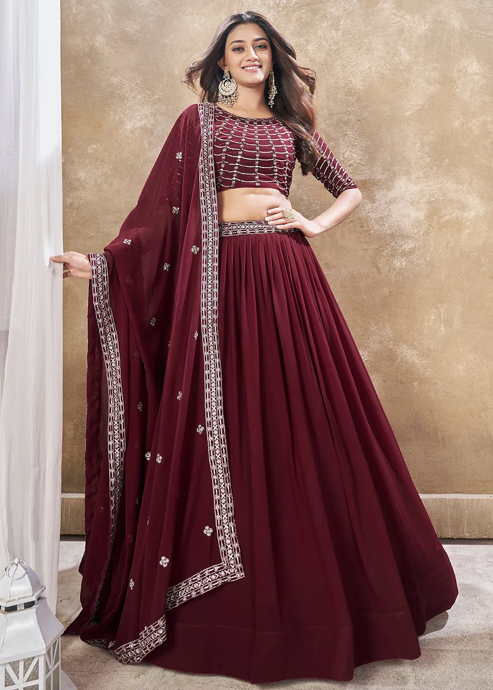 Wedding Festive Style Red Embroidered Lehenga Choli