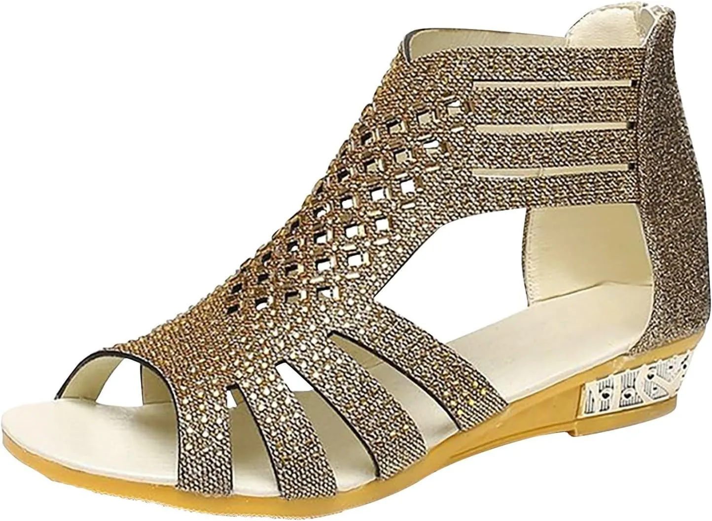 Wedge Sandals For Women Low,Comfortable Walking Sandals for Women Up Zip Out Hollow Crystal Outdoor Shoes Women's Womens Sandals Comfortable Boho Orthopedic Sandals Casual