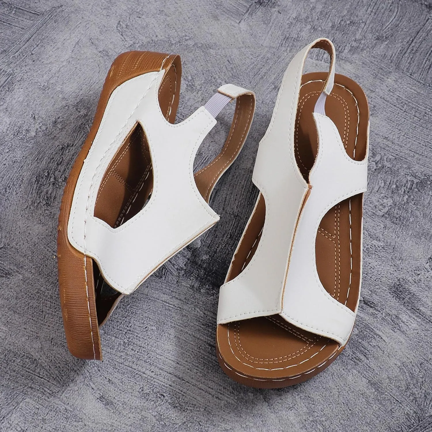 Wedge Sandals for Women Orthopedic Sandals Arch Support Comfortable Sandals Ankle Strap Open Toe Platform Slingback Summer Fish Mouth Sandals