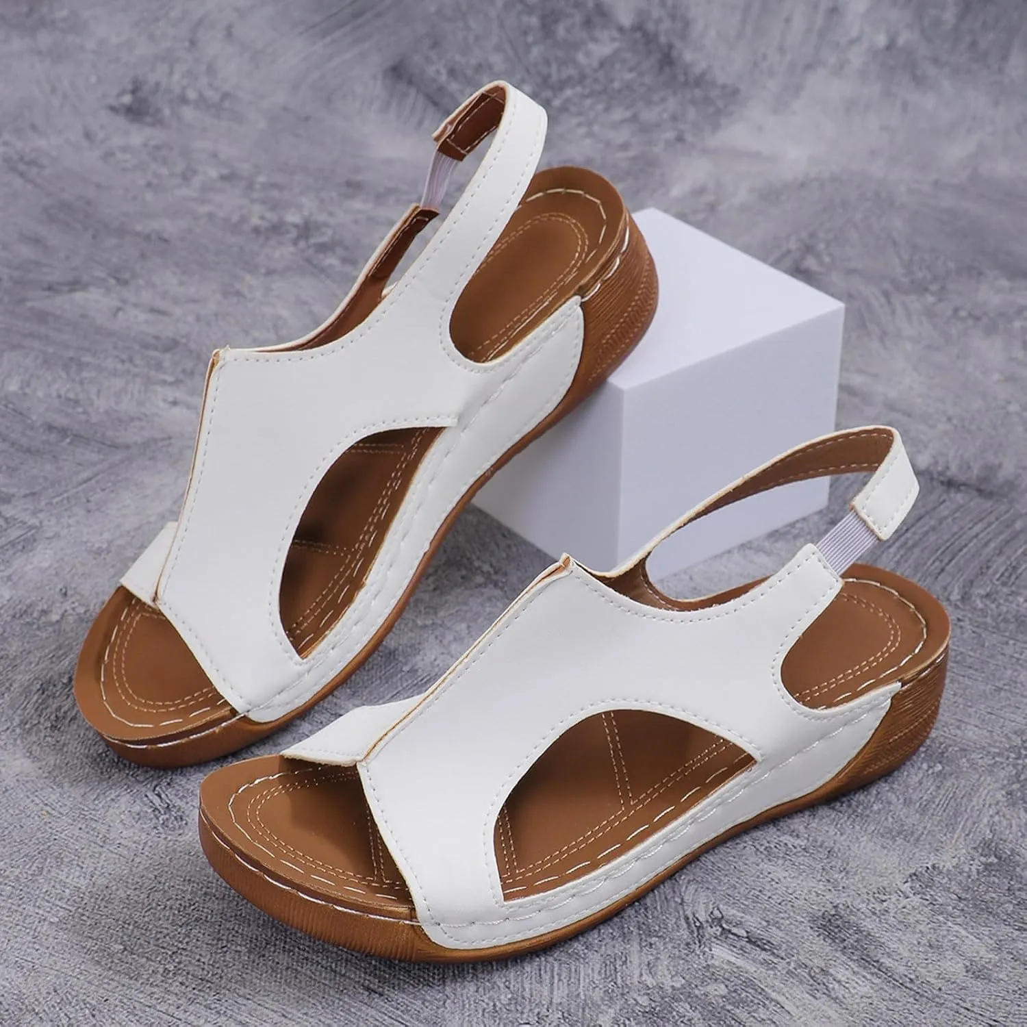 Wedge Sandals for Women Orthopedic Sandals Arch Support Comfortable Sandals Ankle Strap Open Toe Platform Slingback Summer Fish Mouth Sandals