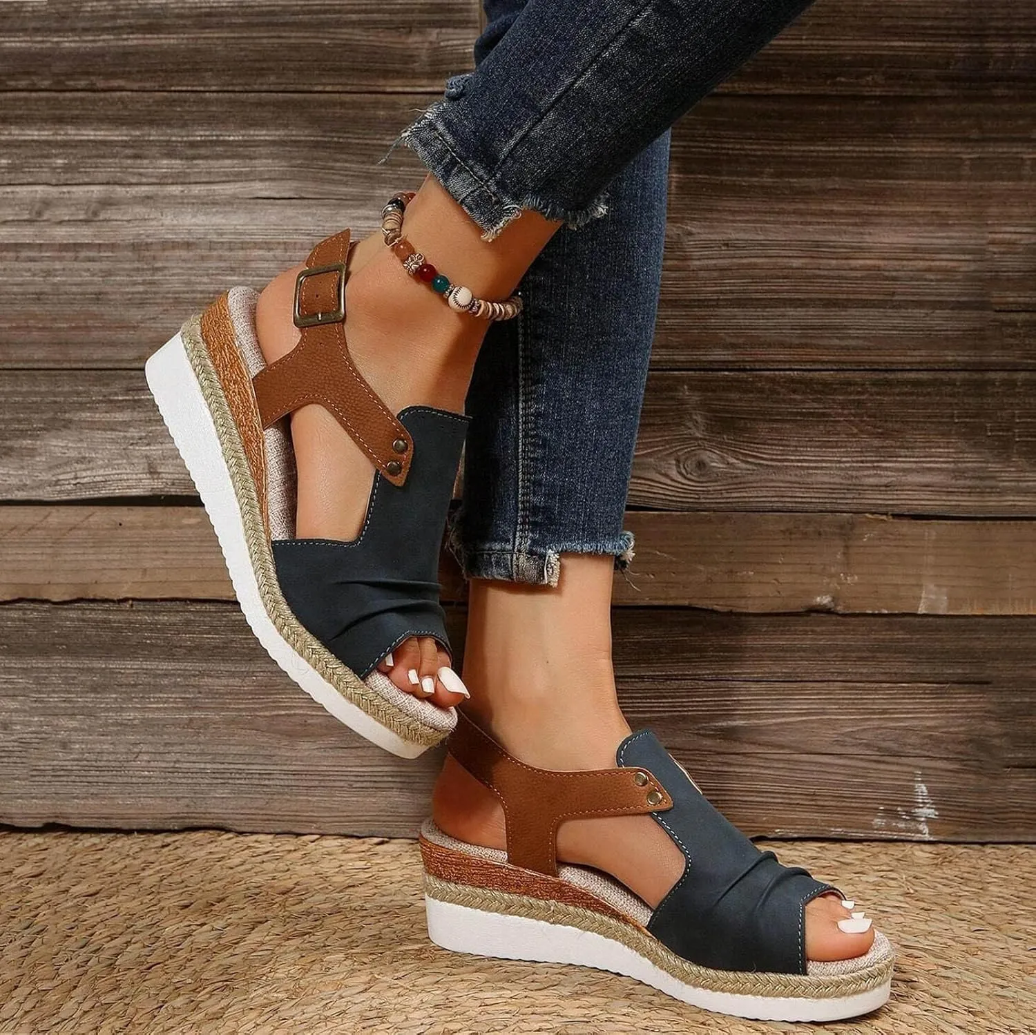 Wedge Sandals for Women,Espadrilles for Women Open Toe Ankle Strap Wedge Heels Sandals Platform Dressy Summer Sandals Wide Width Comfortable Orthopedic Sandals Casual Women's Sandals for Wedge
