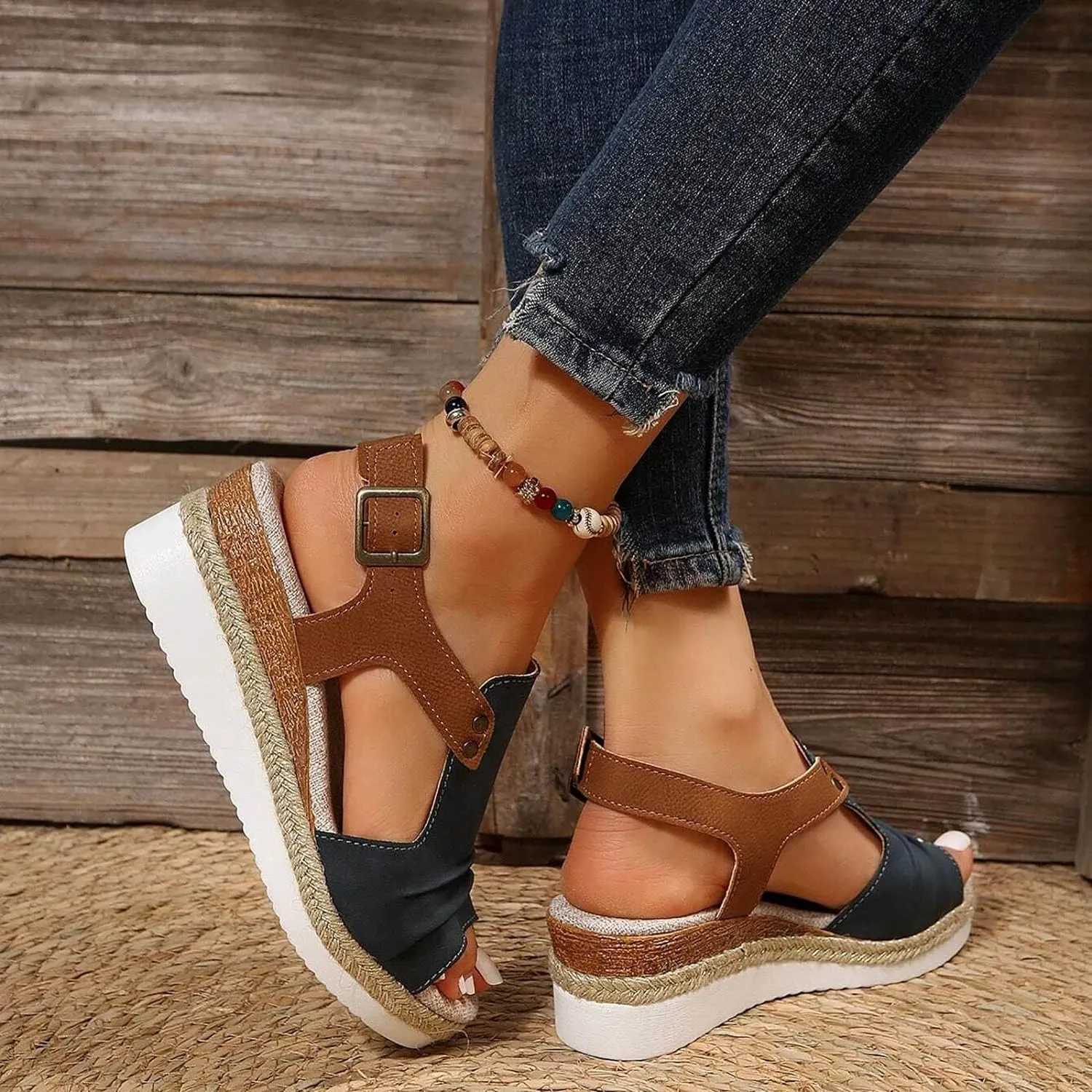 Wedge Sandals for Women,Espadrilles for Women Open Toe Ankle Strap Wedge Heels Sandals Platform Dressy Summer Sandals Wide Width Comfortable Orthopedic Sandals Casual Women's Sandals for Wedge