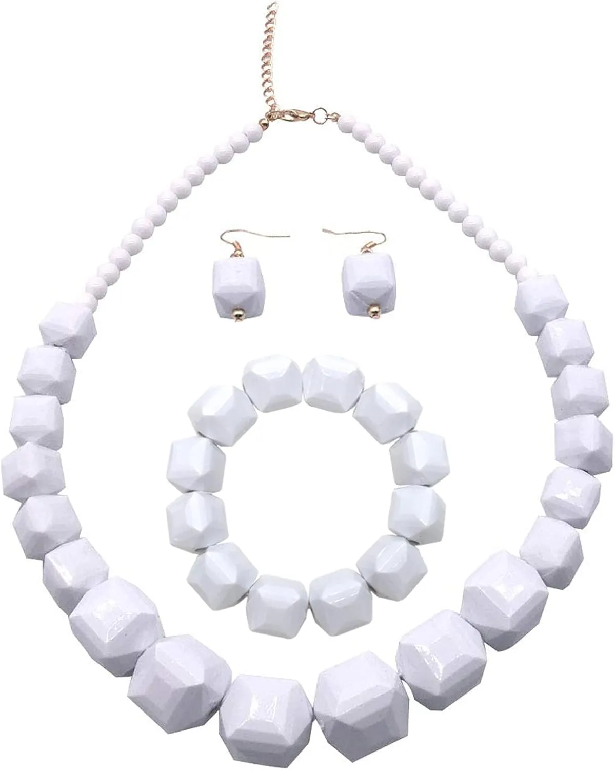 White Beads Necklace, Costume Jewelry For Women Strand Necklaces, Acrylic African Beaded Necklace Chunky Statement, Halloween Necklaces