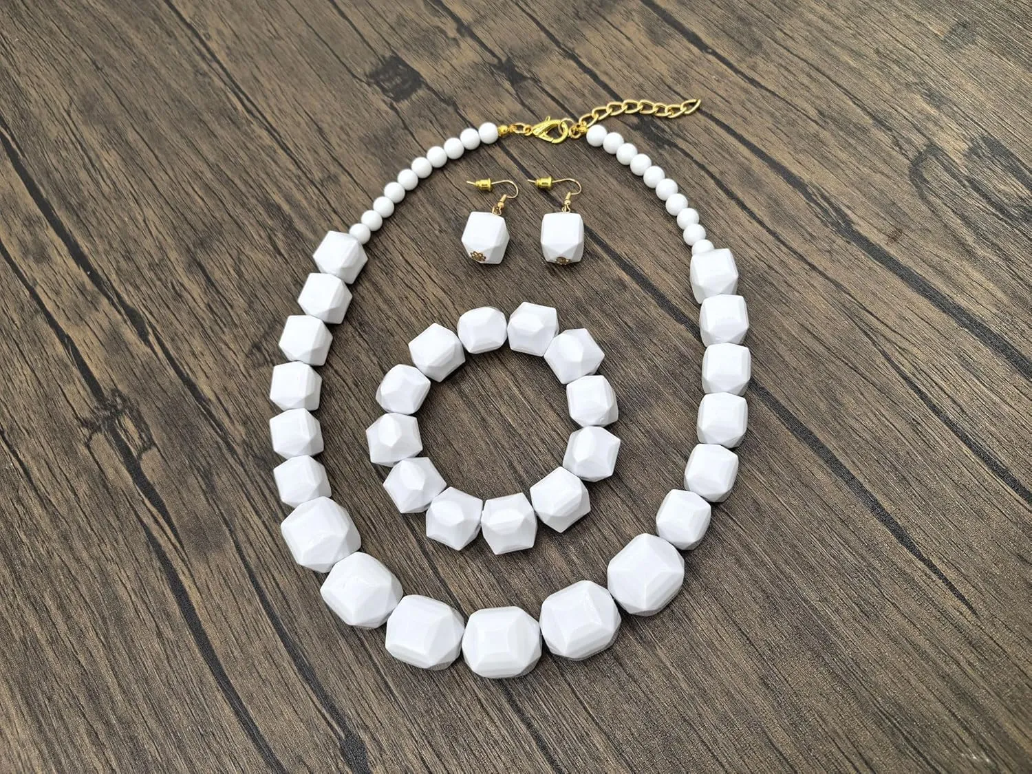 White Beads Necklace, Costume Jewelry For Women Strand Necklaces, Acrylic African Beaded Necklace Chunky Statement, Halloween Necklaces