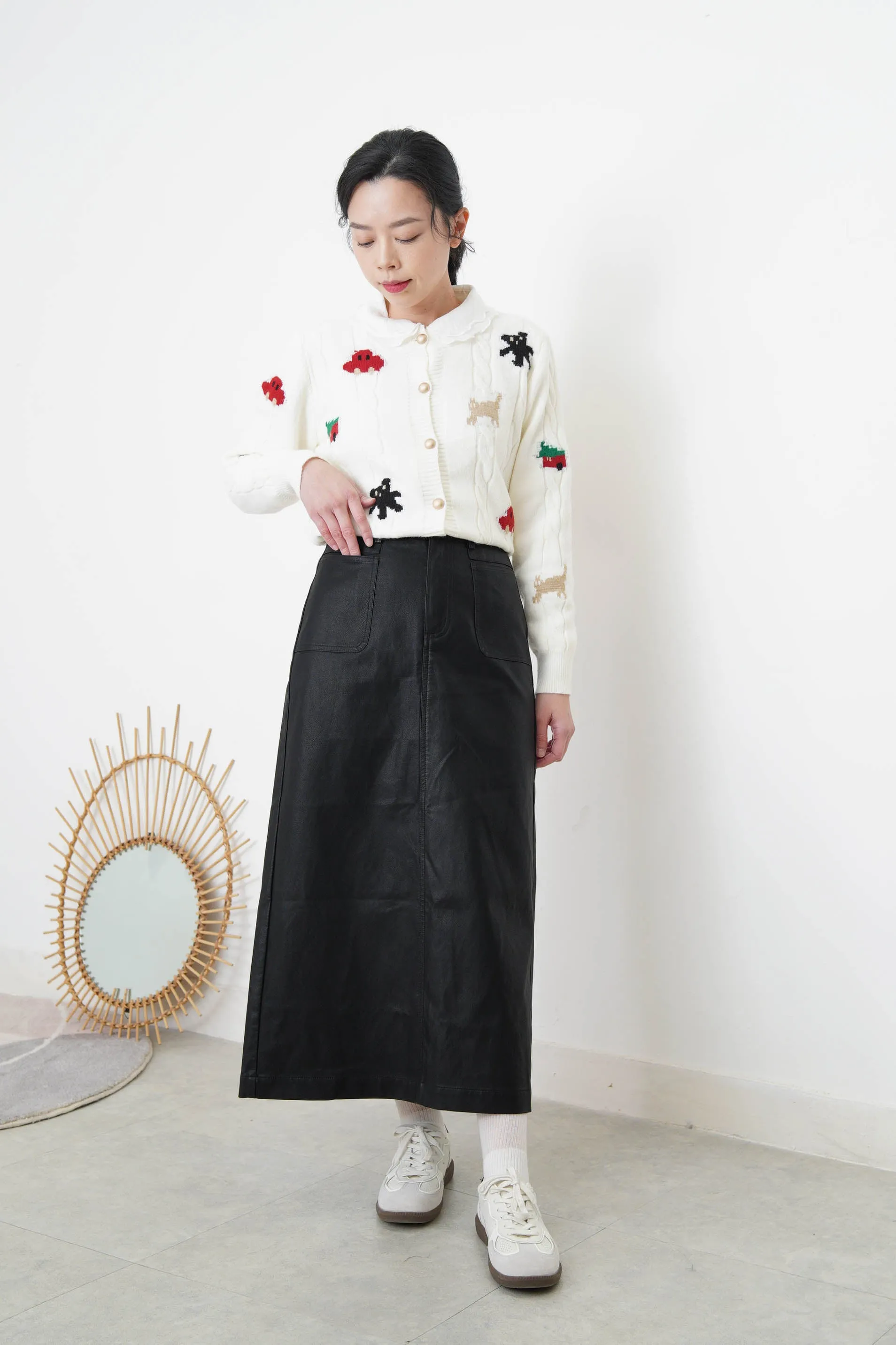 White cardigan w/ Christmas elements