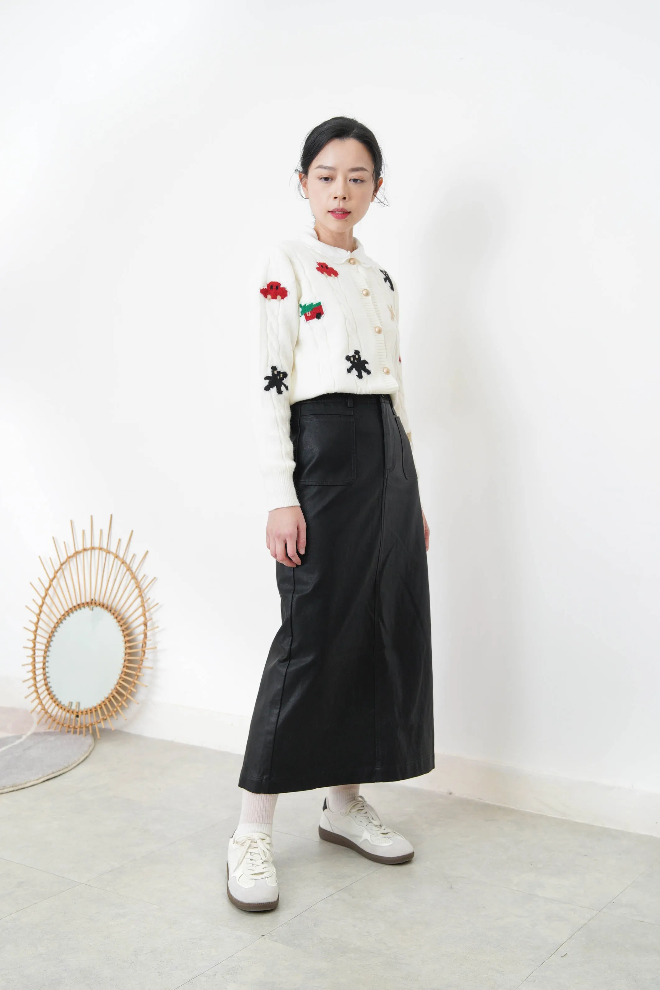 White cardigan w/ Christmas elements