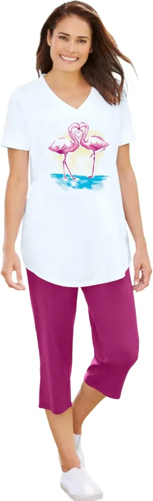 Woman Within Women's Plus Size Two-Piece V-Neck Tunic & Capri Set