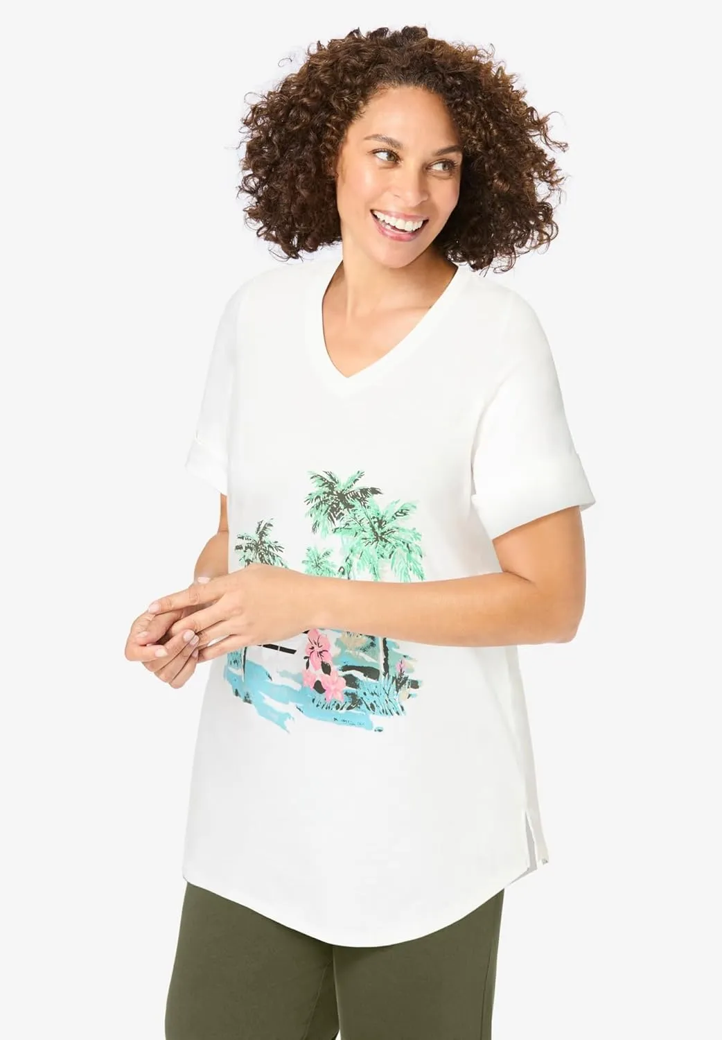 Woman Within Women's Plus Size Two-Piece V-Neck Tunic & Capri Set