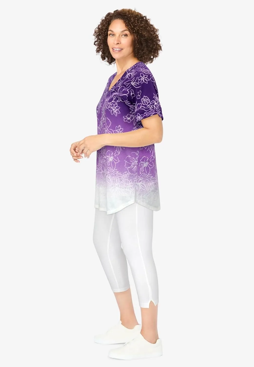 Woman Within Women's Plus Size Two-Piece V-Neck Tunic & Capri Set