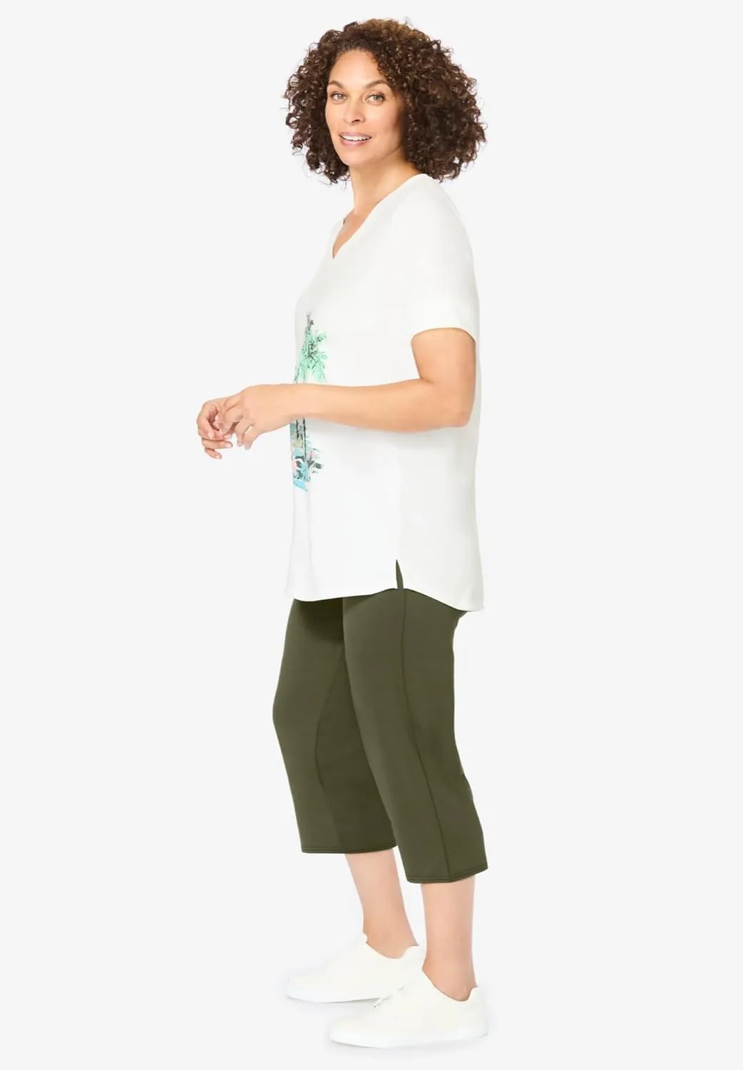 Woman Within Women's Plus Size Two-Piece V-Neck Tunic & Capri Set