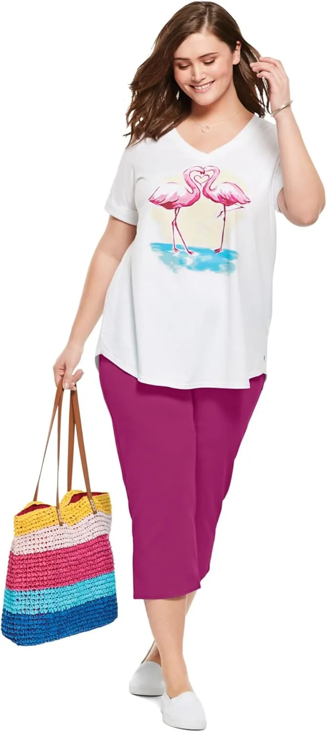 Woman Within Women's Plus Size Two-Piece V-Neck Tunic & Capri Set